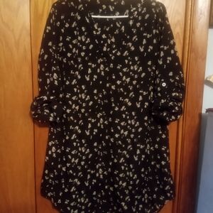 Women's Summer Loose Straight Casual Dress With Roll Tab Sleeves